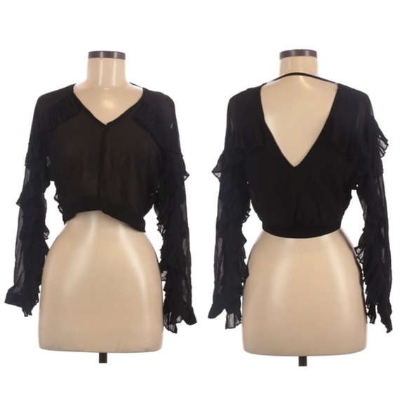 Ina Tops - Katia Long Sleeve Ruffle Sheer Blouse l SIZE M